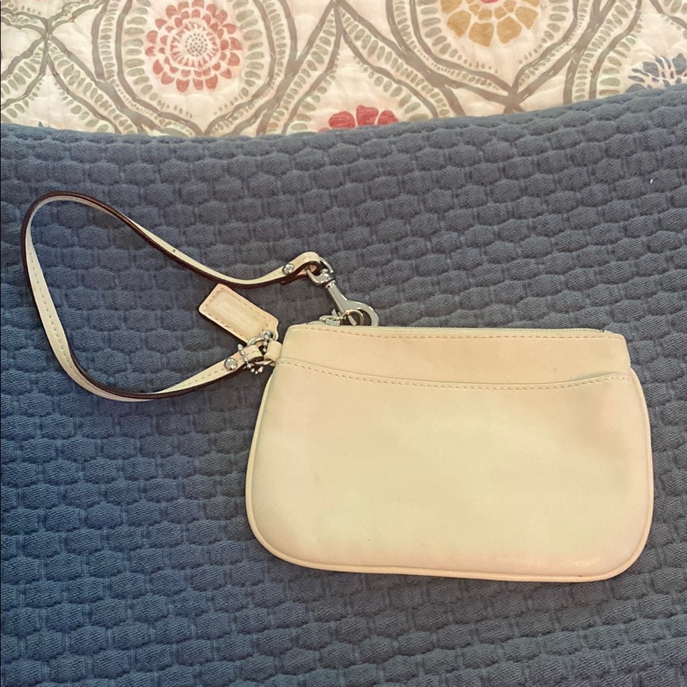 Coach Cream Quilted Clutch with Wrist Strap
